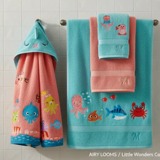 Airylooms Luxe Monogram Bath Towel Set (2-Piece) - 600 GSM, Ultra Absorbent, Blue & Cream Turkish Cotton